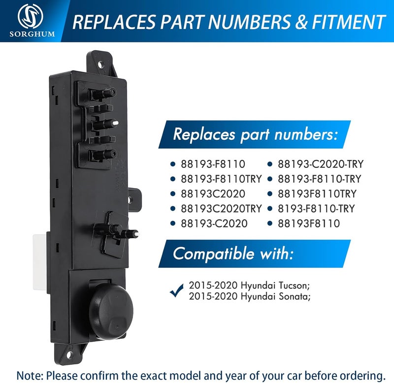 Sorghum Power Seat Switch - Front Left Driver Side Adjustment Switch Control Compatible with Hyundai Tucson Sonata 2015 2016 2017 2018 2019 2020 16 Pins Replace# 88193-F8110 88193-F8110-TRY - Image 4